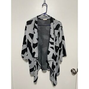 Everly Anthropologie Open Front Cardigan Duster Grey Black Geometric Print Large